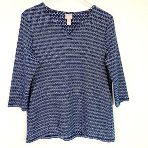 Chico’s 3/4 Sleeve Stretch Coastal Striped Top Size 12